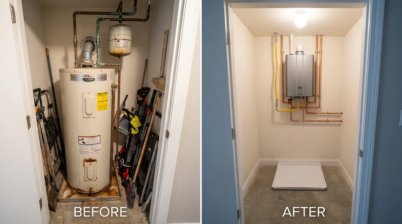 Tank water heater versus wall-mounted tankless unit comparison for Belfast, ME homeowners
